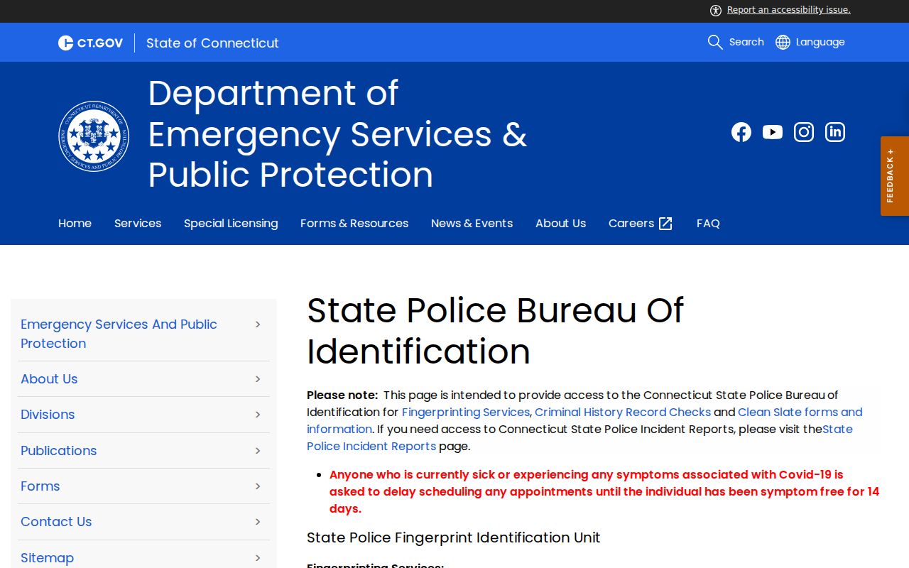 Waterbury criminal history SPBI background check page