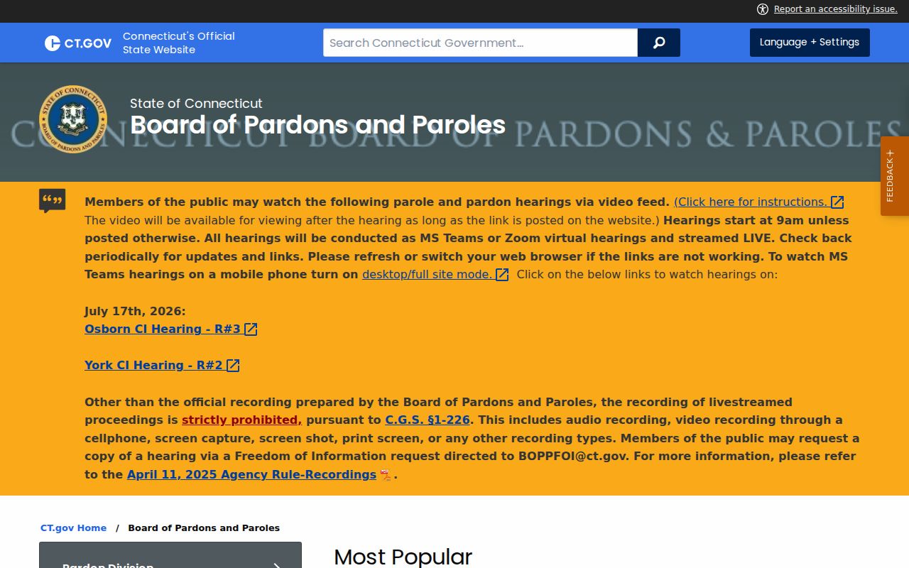 Waterbury criminal history Board of Pardons and Paroles